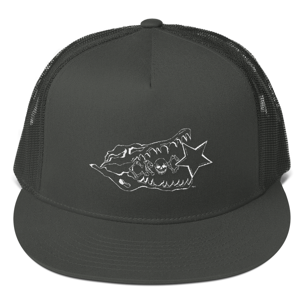 CrocSkull Logo Embroidered White on Mesh Back Snapback